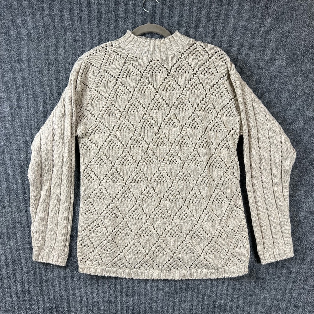 Basic Editions Sweater Women's Size Small Cream Cable Knit Pattern Mock Neck VTG